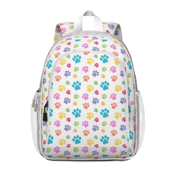Pets Paws Print Colorful Backpack for School,Cute School Bag,Schoolbag with Adjustable Shoulder Straps & Padded Back,15"x11.42"x5.5"