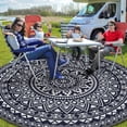 thumbnail image 4 of VUNATE Outdoor Rug 8'x8' Round Patio Rug Waterproof Woven Plastic Indoor Outdoor Mat for Picnic RV Porch Camping Reversible Lightweight Boho Outside Rug Blue and Gray, 4 of 7