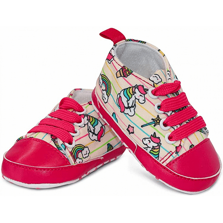 

Unisex Infant Sneakers Soft No Tie Anti-Slip Sole High-Top Sneaker Canvas Stylish Newborn Shoes for Girls and Boys--Unicorns Pink（13cm）