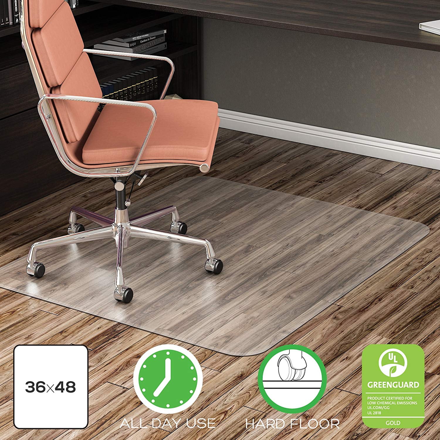 48"x36" Clear PVC Home Office Chair Floor Mat with Nail for Protect Carpet 2.0mm 
