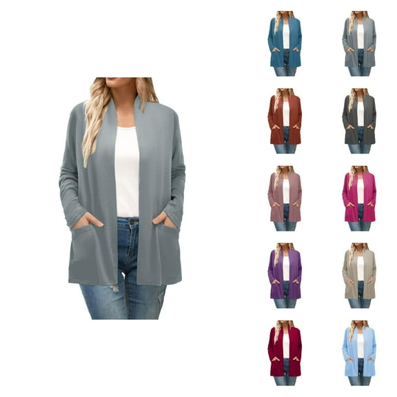 Fall Cardigans for Women 2025 Lightweight Long Sleeve Open Front Casual Plain Cardigan with Pockets Outerwear