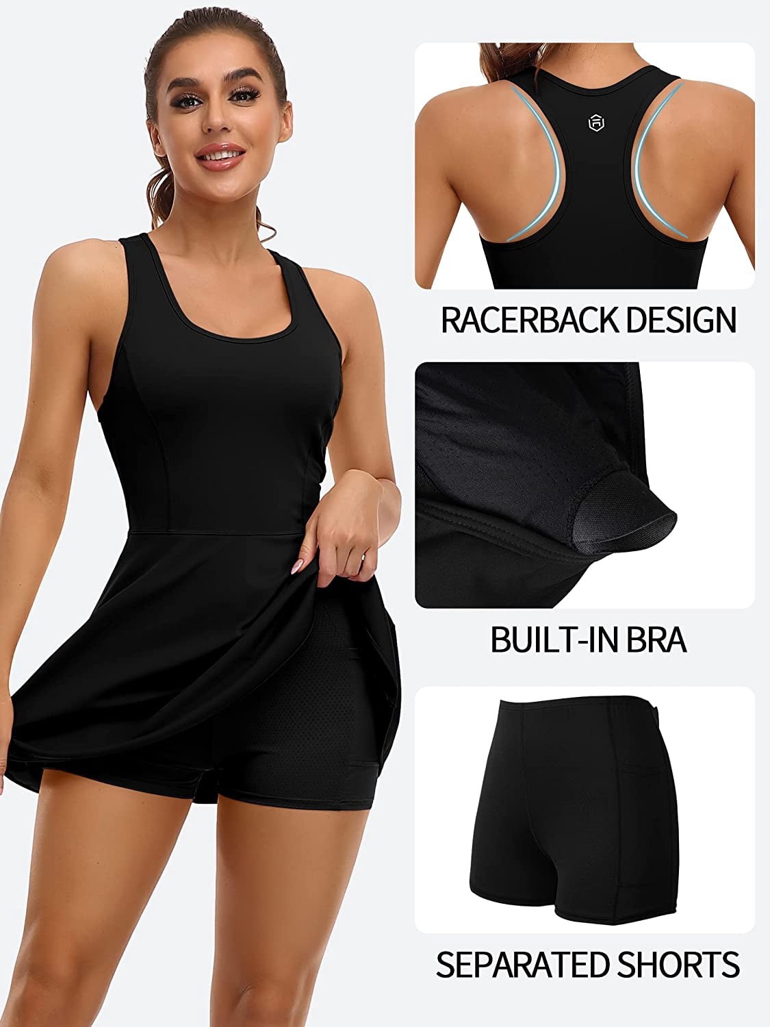 Alove Women Workout Square Neck Dress With Shorts Athletic Dress
