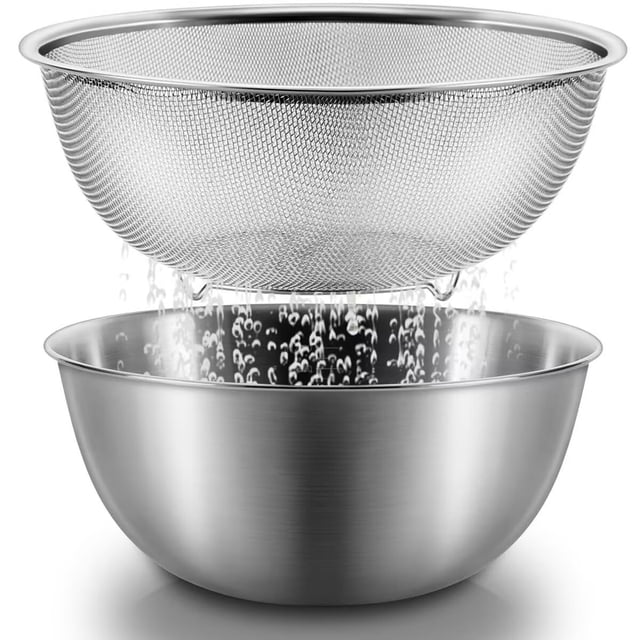 Coladores de Cocina, Colador de Acero Inoxidable, Coladores de Acero Inoxidable with Resting Feet, Colador De Metal Colador, Colador Para Lavar Frutas 2 piezas (silver, 11 Pulgada)