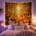 thumbnail image 2 of Pumpkins & Sunflowers in an Arched Forest Window, Cozy Rustic for Nature Lovers, Autumn Harvest Wall Art, Thanksgiving Gift, Tapestry Wall Hanging for Bedroom and Living Room, 2 of 7