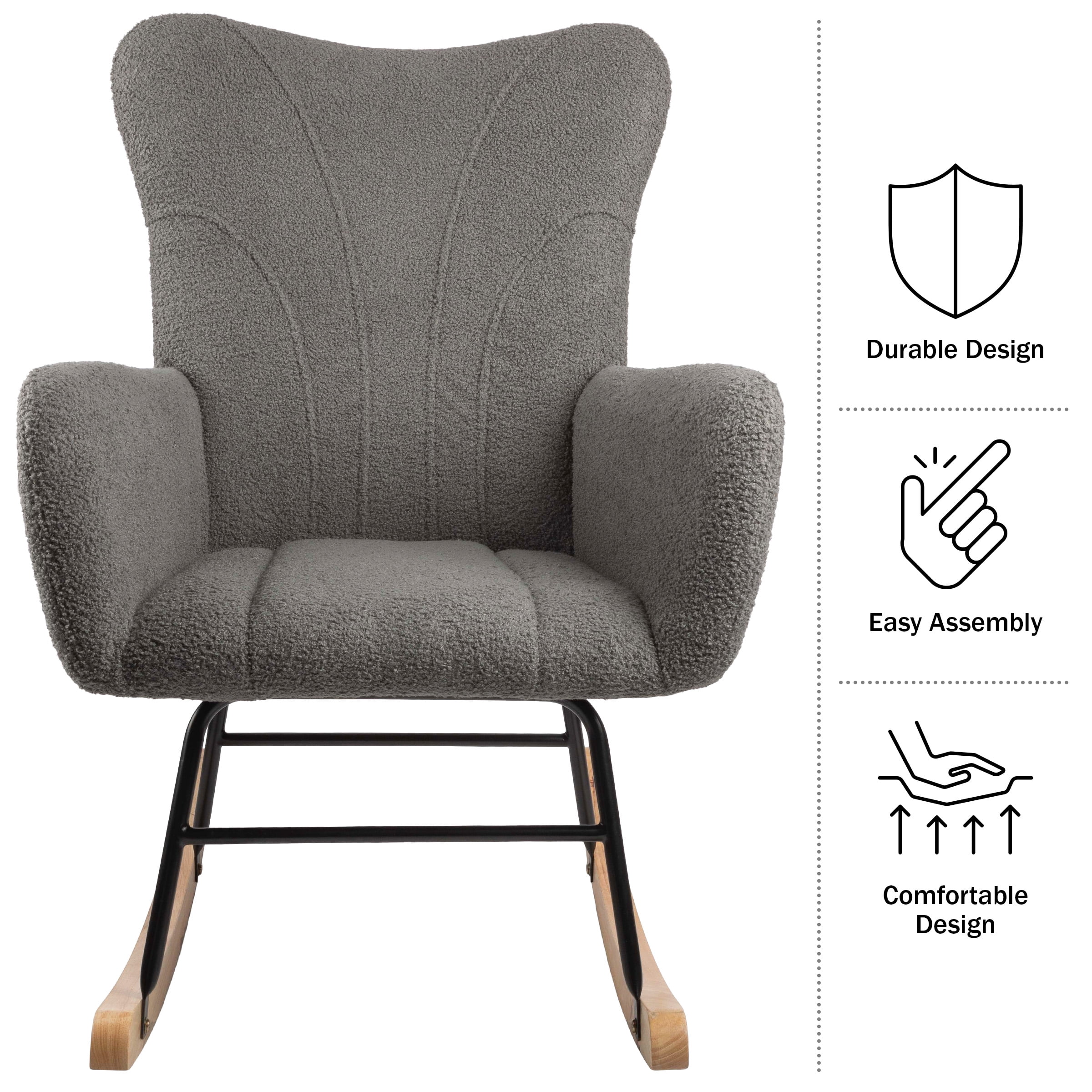 Lavish Home Teddy Upholstered Rocking Chair for Bedroom (Gray)