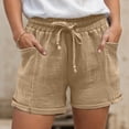 thumbnail image 2 of Linen Shorts for Women 7 Inch Inseam Drawstring Short High Waisted Lightweight Short Beach Vacation Outfits Pockets, 2 of 7