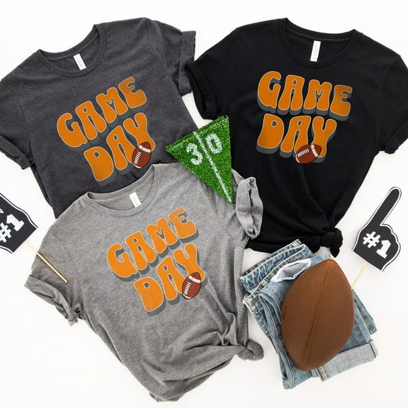 Game Day Football Shirt Orange and Grey | Game Day Mom Shirt | Game Day Shirt | Game Day Tee | Women's Football Shirt | Game Day T-shirt (Colors:Black; Sizes:L;)