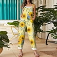 thumbnail image 5 of JULMCOMO Cotton Linen Jumpsuits for Women Pull On Floral Print Scoop Neck Comfy Loose Fit Rompers Tie Strap Vintage Casual Summer Overalls Yellow 2XL, 5 of 7