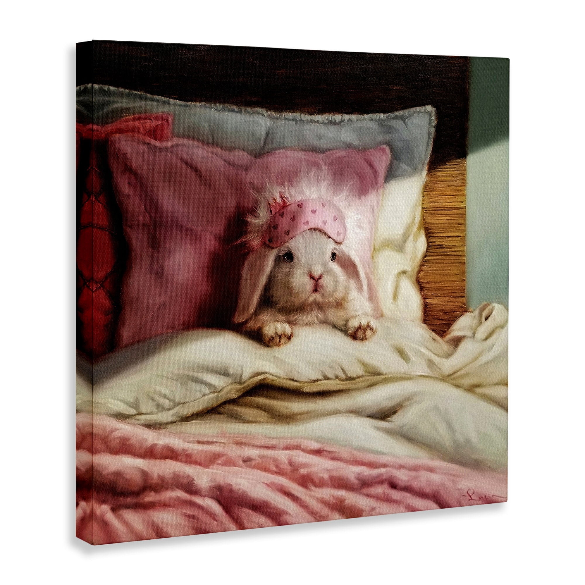 Stupell Industries Bunny Rabbit Resting in Bed Off-White Pink,36 x 36,Designed by Lucia Heffernan