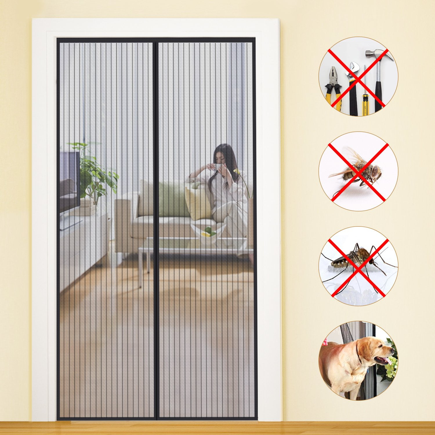 Magnetic Magic Door Mesh Bug Fly Insect Mosquito Screen Fastening Black Curtain 