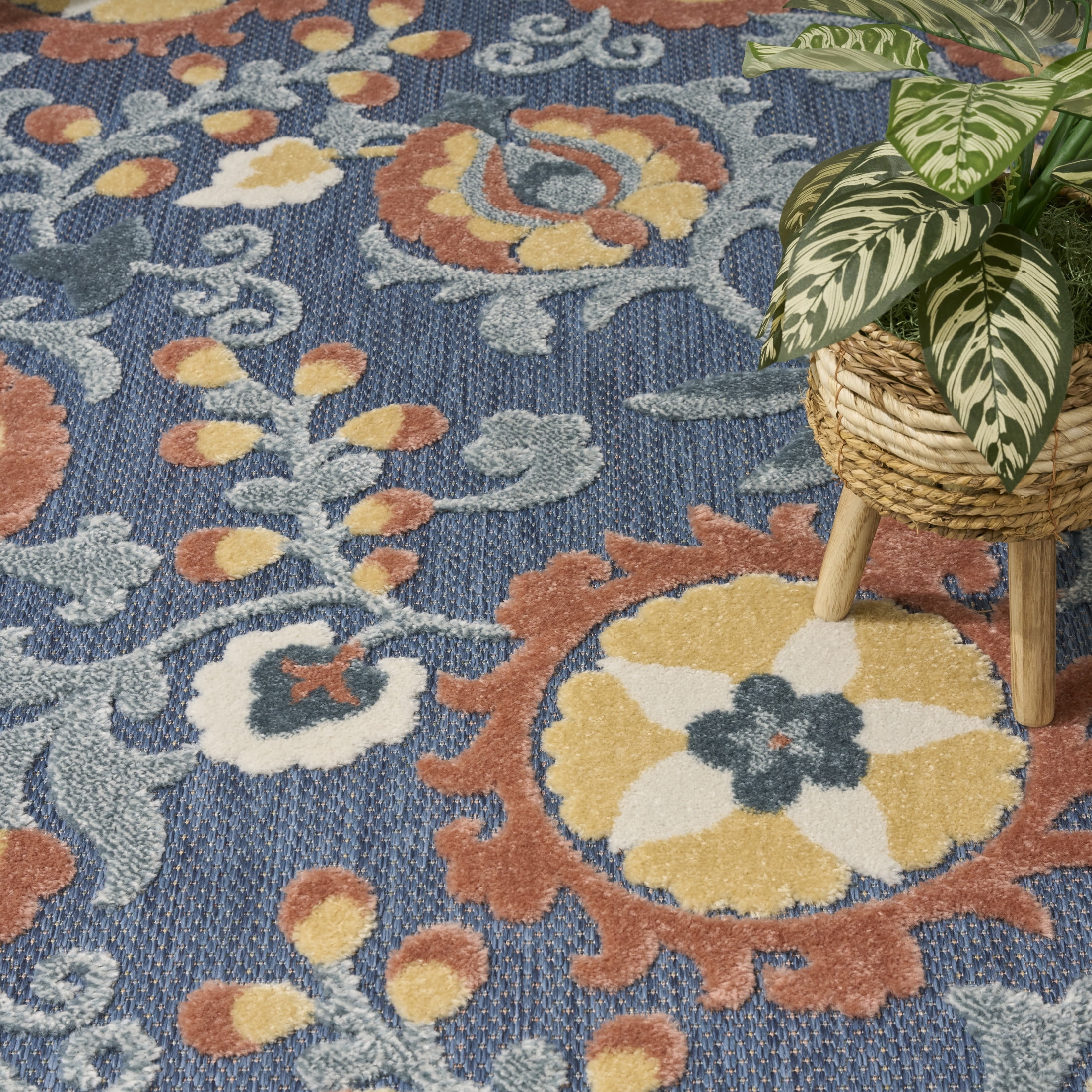 Nourison Aloha 9' x 12' Blue Rose Farmhouse Rug