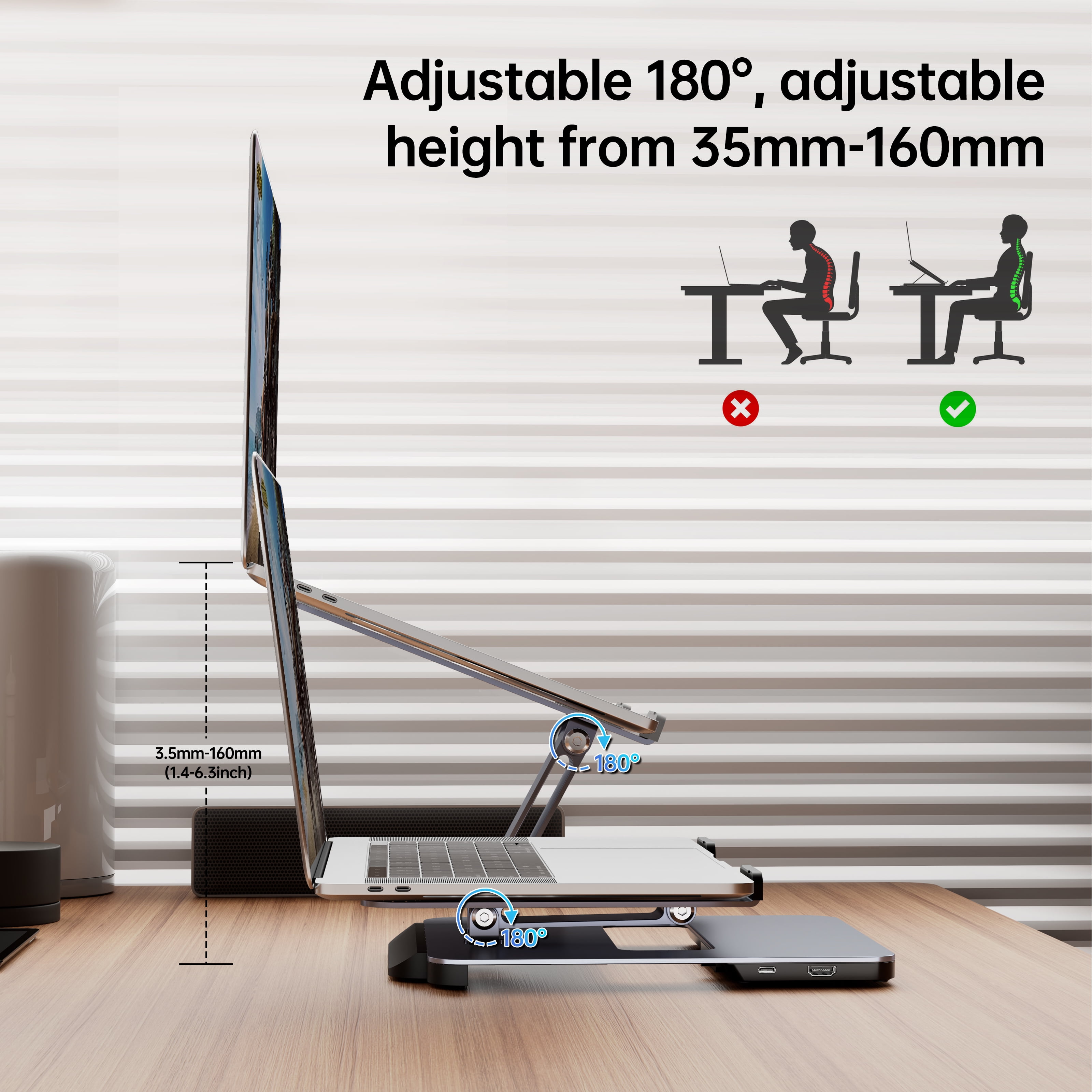 BENFEI Laptop Stand with USB C 6in1 Docking Station, HDMI 4K@60Hz, 4*USB3.0, 100W PD
