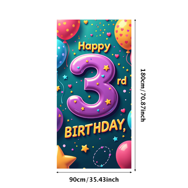 Happy Birthday 3rd Celebration Backdrop Banner Party Decoration Background Photography Props Supplies Decors Balloon Theme