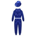 thumbnail image 2 of Yeahdor Kids Boys Jazz Hip Hop Dance Costume Outfit Sequins Hooded Jacket with Cargo Pants Latin Dancewear Blue 4-5, 2 of 7
