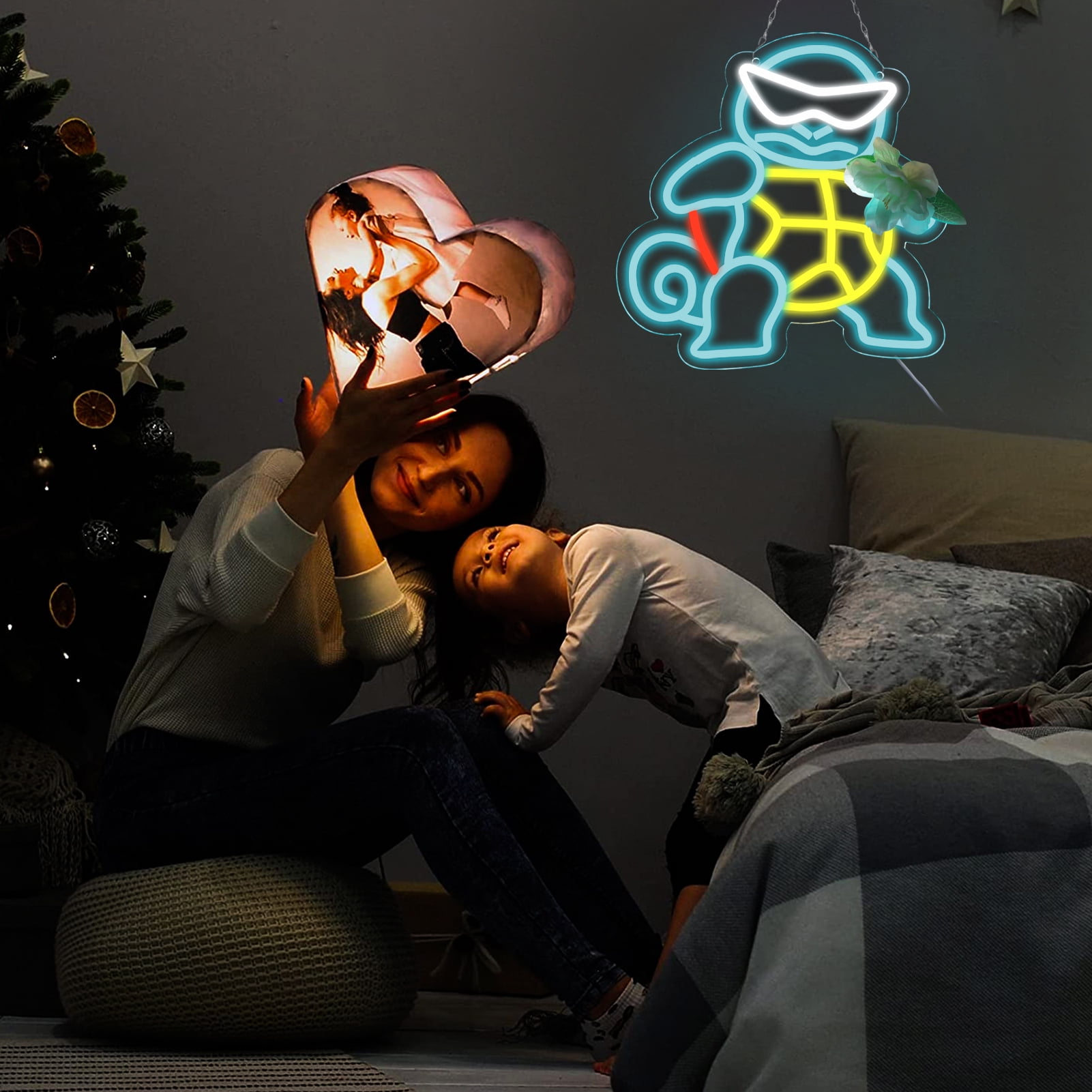 Cartoon Turtle Neon Sign Multicolor USB LED Decor