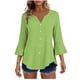 thumbnail image 2 of Craaazy Women's Relaxed Fit V Neck Blouse, Solid Color 3/4 Sleeve Flare Cuff Top, Loose Comfy Button Accent Casual Tee for Spring & Summer Gifts, 2 of 7