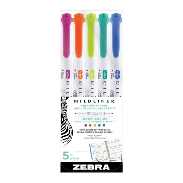 12 Packs 5 ct. (60 total) Zebra Mildliner™ Refresh Double Ended