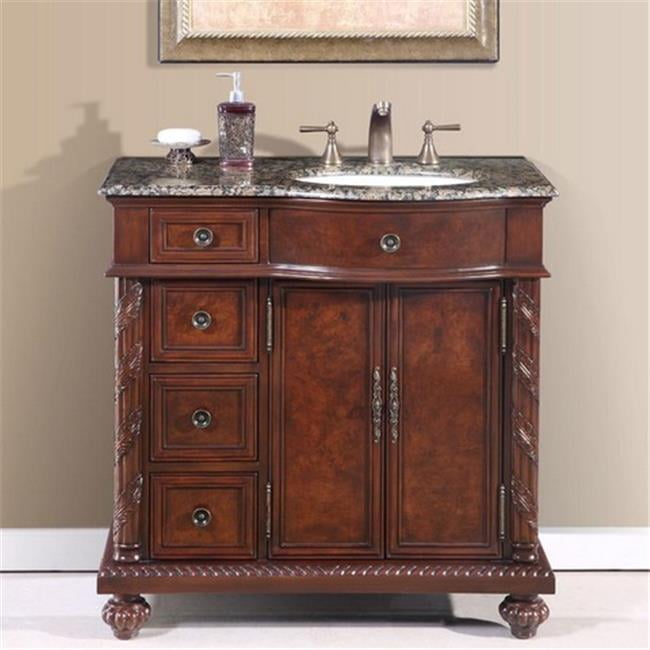 Silkroad Exclusive Traditional Baltic Brown Granite Bathroom Vanity