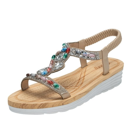 

zuwimk Wedge Sandals Women s Slide Flat Sandals Comfortable Slip On Plait Toe Thong Strappy Spring Summer Shoes Beige
