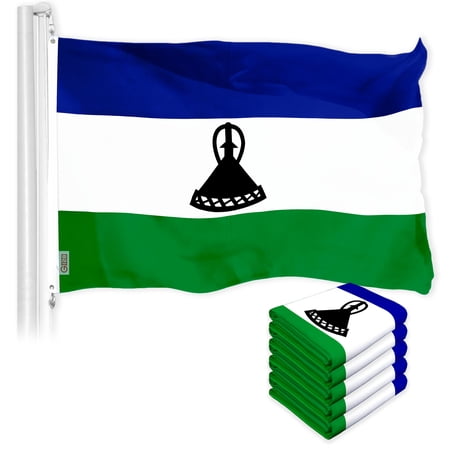 G128 5 Pack: Lesotho Basotho Flag | 3x5 Ft | LiteWeave Pro Series Printed 150D Polyester | Country Flag, Indoor/Outdoor, Vibrant Colors, Brass Grommets