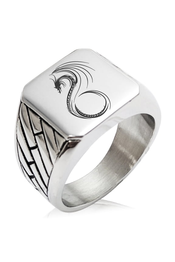 Stainless Steel Serpentine Dragon Geometric Pattern Biker Style Polished Ring