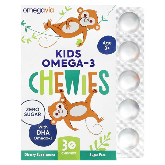 OmegaVia Kids Omega-3 Chewies, Age 3 , Natural Fruit, 30 Chewies