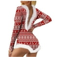 thumbnail image 2 of Honeeladyy Women’s Christmas Not Positioned Print V-neck Backless Feather Detail Long Sleeve Sexy Bodysuit Sexy Lingerie Pajamas pajamas for women clearance under $10, 2 of 8