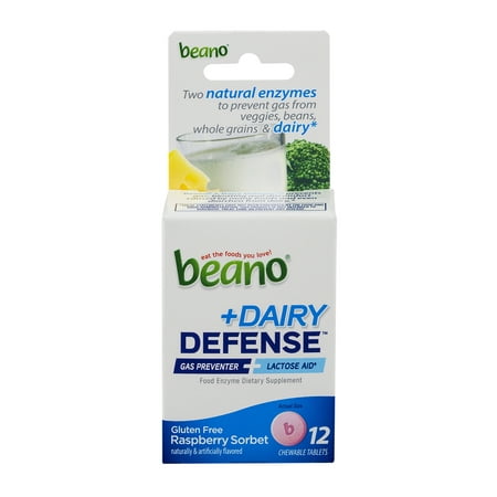 Beano + Dairy Defense alimentaire enzyme Complément alimentaire Comprimés à croquer sans gluten Sorbet framboise - 12 CT