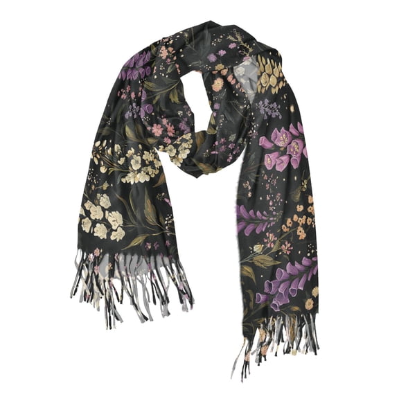 FORMRS Womens Scarf Winter Soft Long Big Warm Shawls Wrap Tassel Scarves, Purple Floral Pattern