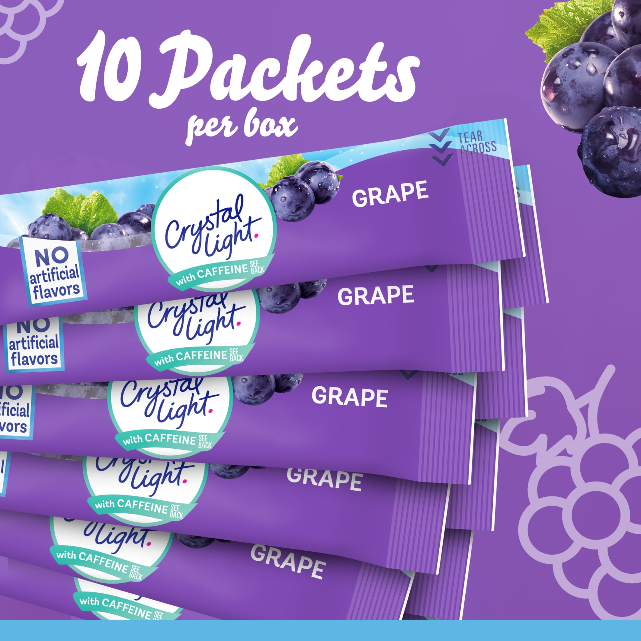 Crystal Light Drink Mix with Caffeine, 120 Packets, for Convenient On-the-Go Flavorful Hydration, Naturally Flavored Grape with other natural flavor, Zero Sugar, 0.11 oz each