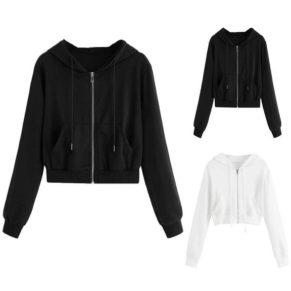 Elainilye Fashion Womens Tops Plus Size Zip Up Hoodies Sweatshirts Teen Girl Fall Casual Drawstring Jackets with Pockets Overcoat,White