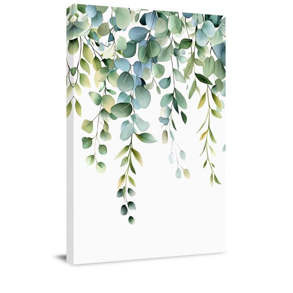 Canvas Wall Art, Eucalyptus Green Framed Canvas Prints for Bedroom Dining Room, Gradient Leaves Retro Watercolor Plant Large Gallery Wrapped Wall Decor for Home Office, Gifts, 20"x24" Ship Next Day