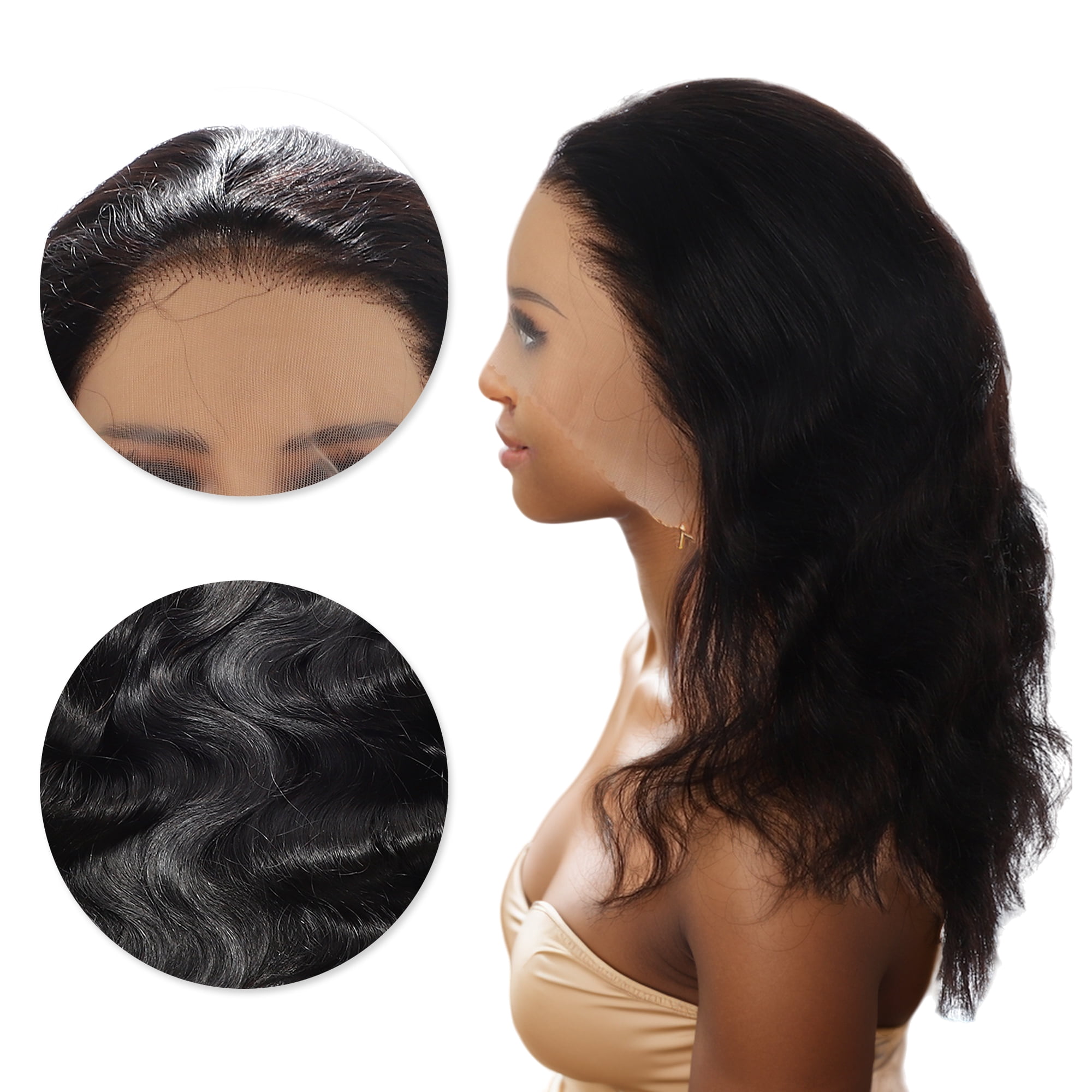 Unique Bargains 1 Pc Big Curly Long Hair Hair Wig Real Human Hair 18in 13x4in 180 Human Wig Black for Women