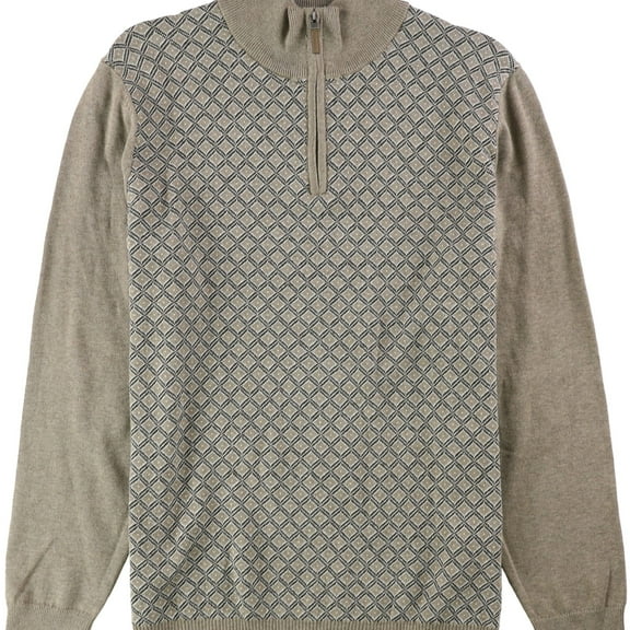 Tasso Elba Mens Patterned Quarter Zip Knit Sweater, Brown, Medium