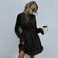 thumbnail image 1 of Femmes lotus Feuille Col bowknot Évasé Manches polka dot Taille Haute Manches Longues Robe, 1 of 1