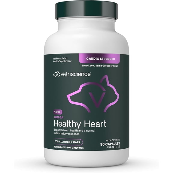 VetriScience Cardio Strength Omega Healthy Heart Easy-Open Capsules, Taurine Supplement for Dogs & Cats, 90 Count