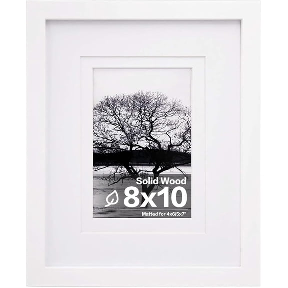 8x10 Picture Frame Made of Solid Wood Covered by Plexiglass, Display Pictures 4x6/5x7 with Mat or 8x10 Without Mat for Table Top Display and Wall Mounting Photo Frame, White