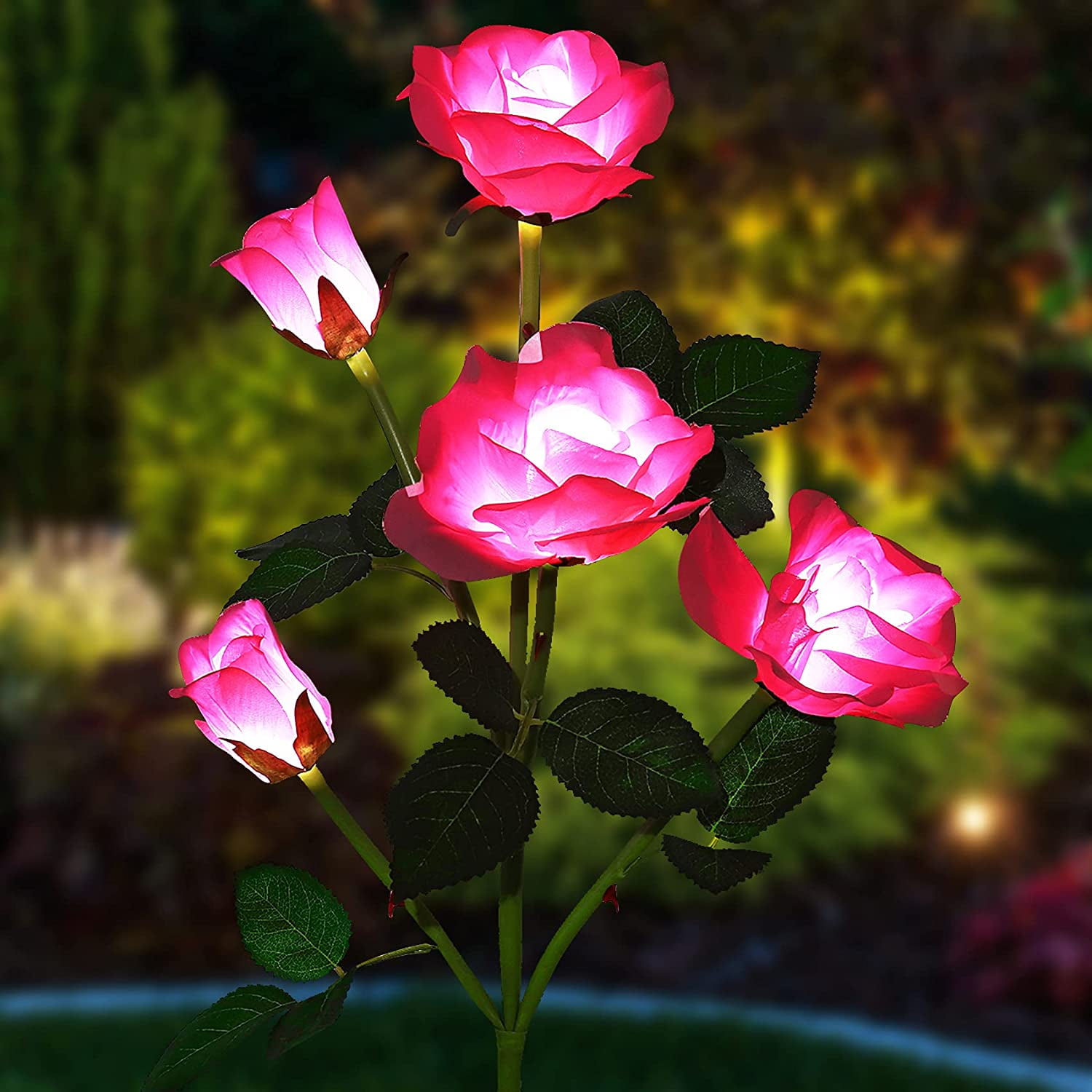 Rose Flower LED Lights Solar Powered Garden Stake Fairy Lamp Yard Outdoor Decor 