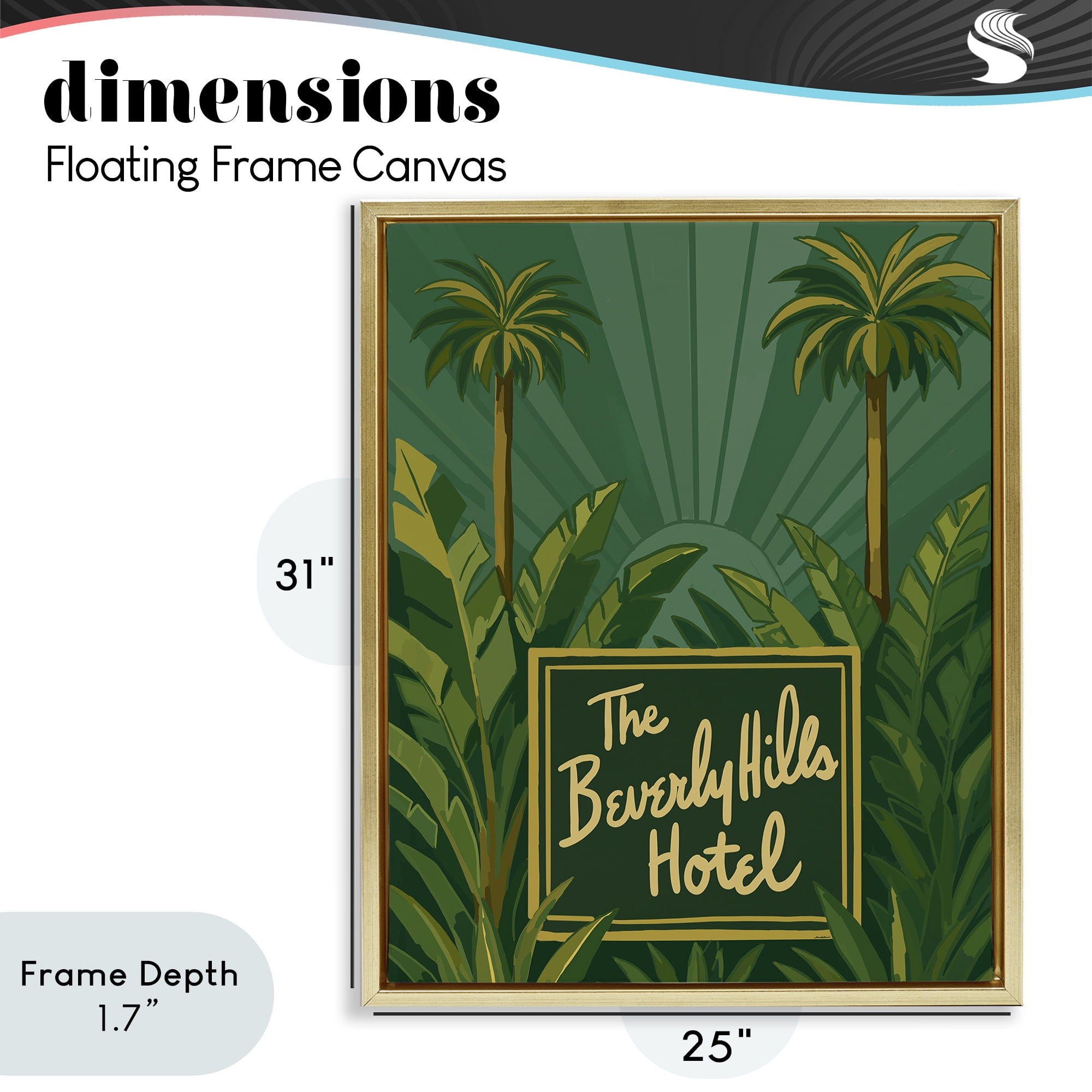 Stupell Industries Retro Beverly Hills Hotel Gold Framed Floater Canvas Wall Art, design by Amelia Noyes
