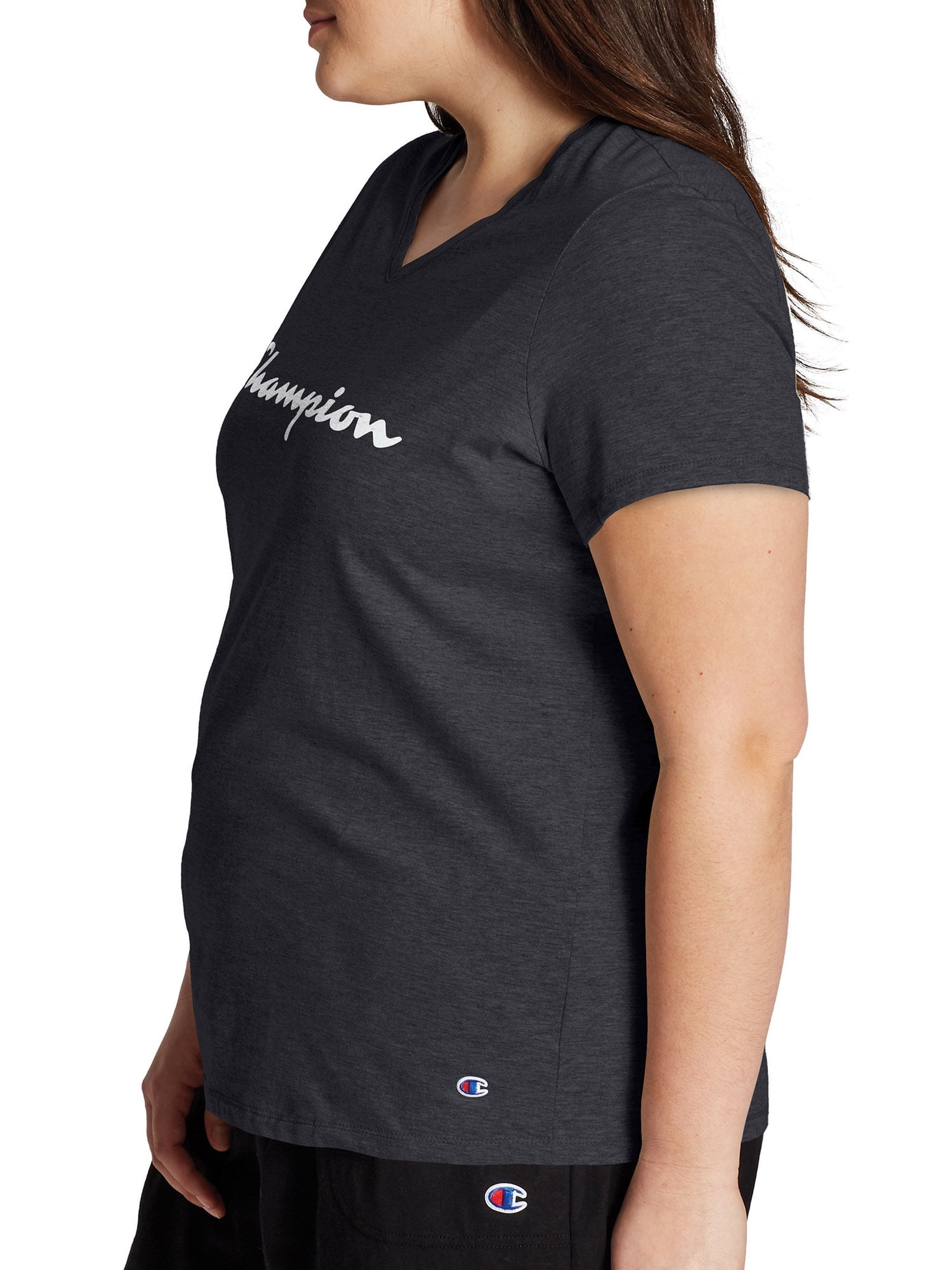 Logo Size Women\'s Graphic T-Shirt Plus Sleeve Short V-Neck Champion