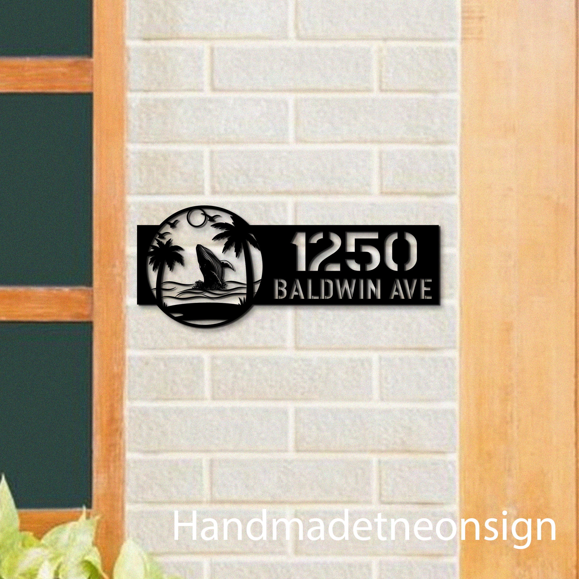Handmadetneonsign Blue Whale House Number, Whale Home Address Metal, Beach House Address Sign 64511