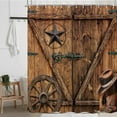 thumbnail image 4 of Texas Star Western Barn Door Shower Curtain Sets for Bathroom,Cowboy Hat Boots Wheel Decor Curtain, Vintage Rustic Wooden Board Farmhouse Bath Curtain with Hooks 72x72IN, 4 of 6