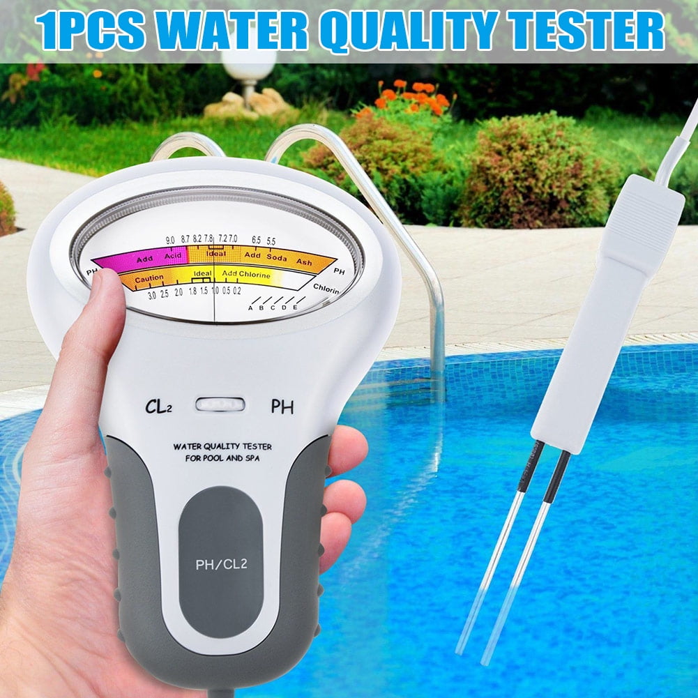 Portable Measure Water Quality PH CL2 Chlorine Tester Fullwei 2-in-1 PH Meter Handheld Water Quality Monitor Analyzer for Swimming Pool Spa Aquarium White