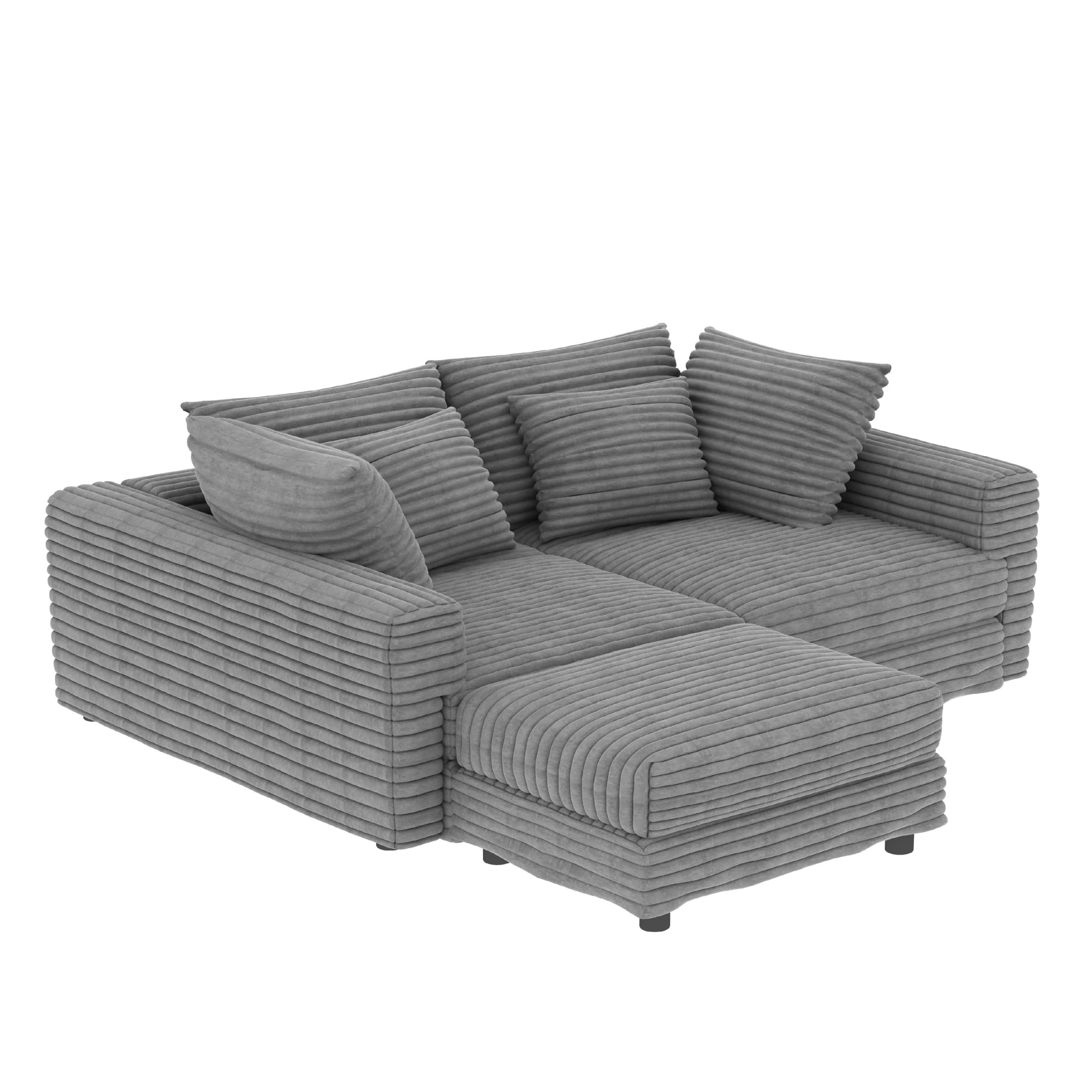 Noble House Nesta 4-Seat Plush Corduroy Cloud Sofa, Convertible Deep Seat Lounge Couch with Ottoman & Soft Pillows, Grey