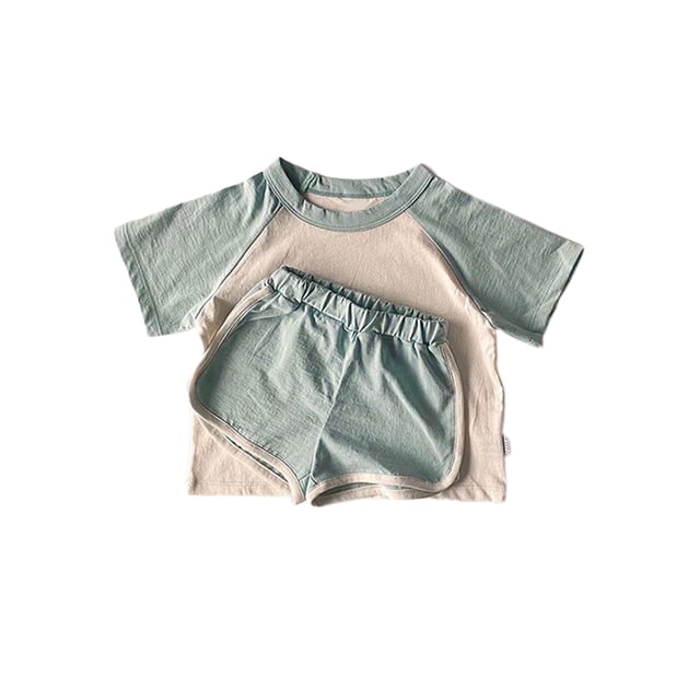 Guardurnaity Niños Diseño simple Estilo casual Camiseta Pantalones cortos Conjunto Verano Viajar Senderismo Manga corta Tops Piernas anchas conjuntos de ropa Azul 80cm