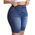 thumbnail image 4 of Gocolloa Women Plus Size Jean Shorts Stretchy High Waisted 10" Inseam Knee Length Denim Bermuda Shorts Dark Blue 14W, 4 of 5
