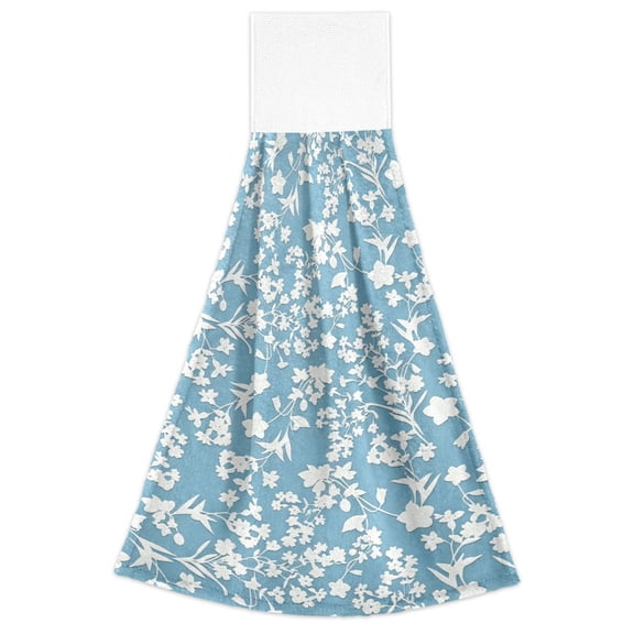 2 Pack Hanging Hand Towels for Kitchen & Bathroom, Dish Towels with Floral- Light Blue Prints, 18.2x14 in