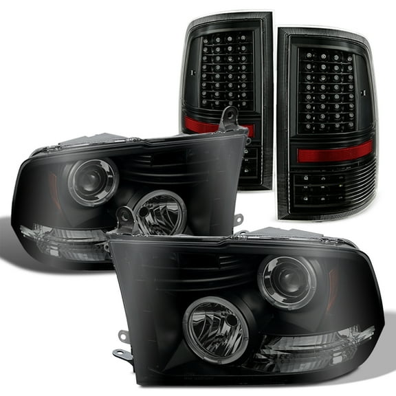 AKKON - Fits 2009-2018 Dodge Ram Dual LED Projector Smoked Headlights & Black Housing LED Tail Lamps