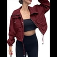 thumbnail image 3 of Chaqueta Corta para Mujer, Anorak Utilitario Extragrande con Cremallera y Bolsillos Vino Tinto L, 3 of 8