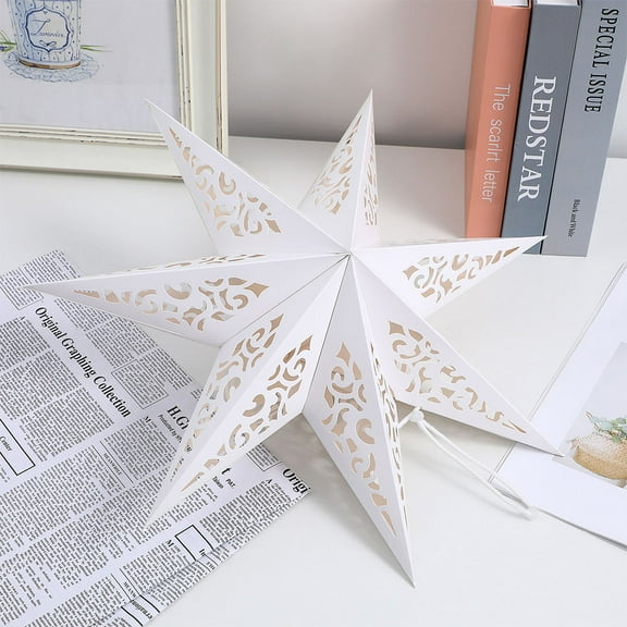 Pretyzoom 2pcs Paper Ceiling Light Shade White Hollow Out Star Design for Birthday and Wedding Decor